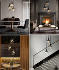 Three Light Industrial Cluster Pendant Ceiling Fixture With 5.9 Inch Clear Globe Shades In Black Finish For Foyer Entryway