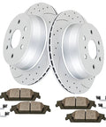 Rear Drilled And Slotted Brake Rotor Kit With Ceramic Pads For Cadillac Escalade ESV Chevrolet Silverado 1500 Suburban Tahoe GMC