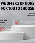Fully Customizable Desk Name Plate With Logo Upload Acrylic Office Name Plate showing two customization options