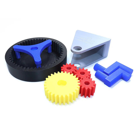 Hands On Assemblable Planetary Gear Model Kit For Demonstrating Gear Ratios, includes colorful 3D printed PLA gears and components.