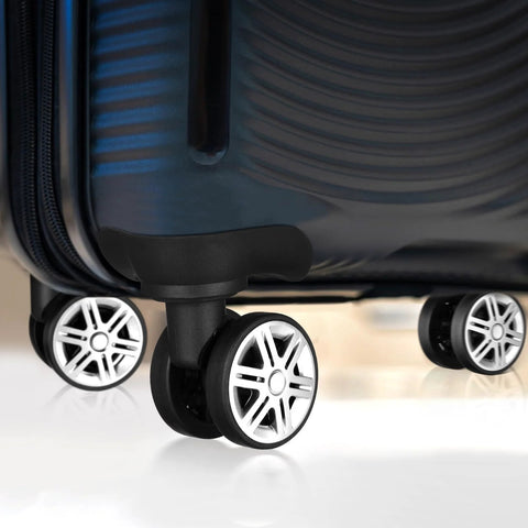 4 Pcs Universal Suitcase Wheel Replacement Set Heavy Duty Luggage Casters Quiet Dual Row Design Black on suitcase