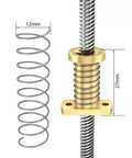 2pcs T8 anti-backlash spring-loaded Z-axis nuts for 8mm Acme threaded rod; brass-colored with steel springs.