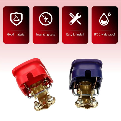 Two Pack Copper Plated Battery Clamps For Cars Trucks And SUVs With Quick Secure Connection Universal Cable Terminals Blue And Red
