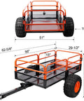 Heavy Duty Dump Cart 1500 Lb Capacity Tow Behind Trailer For ATV UTV Tractor Lawn Mower Garden And Farm Hauling Utility Cart in steel with dimensions