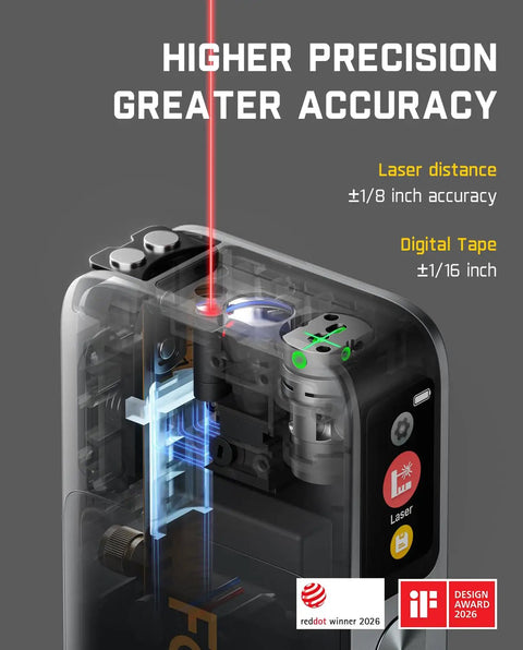 3 In 1 Digital Tape Measure With Laser Distance And Green Cross Line Laser, 165ft Laser Range, 9.8ft Digital Tape With Millimeter Precision, Built For DIY, Construction, And Home Projects. cutaway view