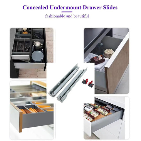 Undermount Concealed Soft Close Drawer Slides 15 Inch Full Extension, 6 Pairs with Locking Device and Rear Mounting Brackets