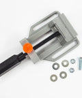 Solid Aluminum Drill Press Vise With Slick Quick Release Jaws For Tabletop Rig, featuring quick clamping mechanism and hardware.