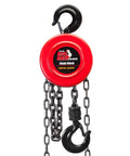 1 Ton Hand Chain Hoist With 8ft Lift, Two Heavy Duty Hooks, Mechanical Load Brake, 1/4 Inch Alloy Steel Chain in red casing