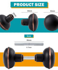 Vintage Style Door Knob Set With Spindle For Interior Doors In Oil Rubbed Bronze Finish Zinc Alloy Hardware Replaces Old Mortise Knobs Fits Doors One To One And Three Quarters Inches Thick Classic Bronze Look For Bedroom And Bath, showing size and detailed measurements