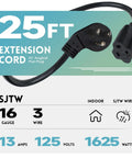 25 Ft Indoor Flat Plug Extension Cord With Low Profile 3 Prong Grounded Power Cable Black, 16/3 Gauge Details