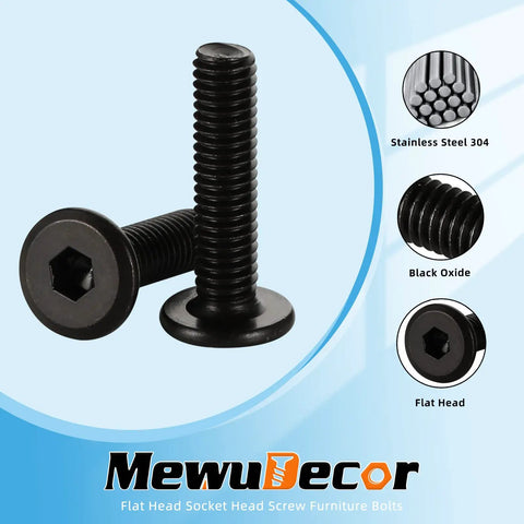 Heavy Duty Quarter Inch By Twenty Flat Head Socket Head Screws Furniture Bolts Countersunk Connectors Stainless Steel 304 Black Oxide