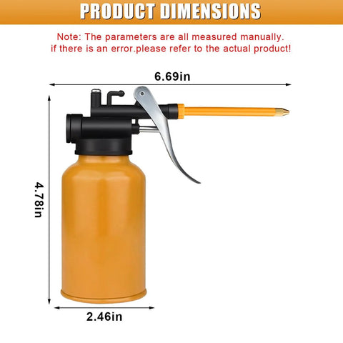 GAOLAOSY oil can with pistol-grip trigger, orange bottle and black head, 250ml (front view)