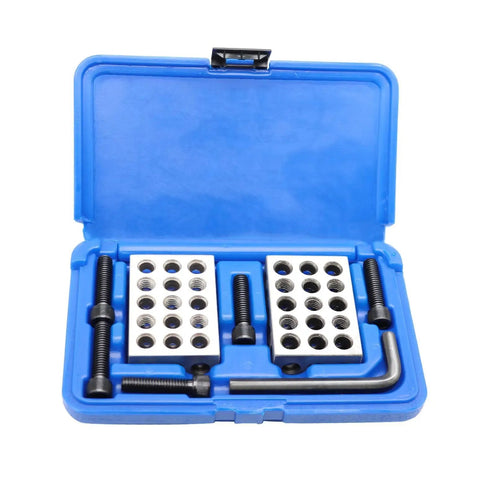 Pair Of 1 X 2 X 3 Inch Machinist Block Set With Screws, 23 Holes, One In Ten Thousandth Precision For Shop Use in case