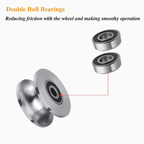 Beefy Sliding Gate Rollers Stainless Steel U Groove For Barn Doors Heavy Duty Cable Pulley Block With Bearing U Shaped Rail Wheels Quiet Smooth Operation Plate Caster With Bearing 2 Pack double roll bearings