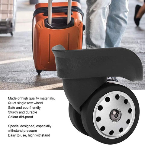 Multihole Suitcase Wheel Set In Black Universal Luggage Replacement Wheels Pair With Braked Stop Function Durable And Impact Resistant