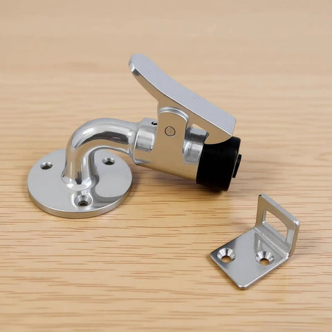 Top Notch Marine Door Stopper With 90 Degree Holder And Rubber Tip For Boats Rvs Campers To Keep Doors Locked Stable Using Durable Stainless Steel That Protects Paint And Handles Heavy Vib, featuring stainless steel and rubber components.