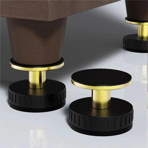 Adjustable Furniture Feet Set 12 Pieces For Leveling And Anti Shake On Beds And Heavy Furniture, close-up of black and gold feet