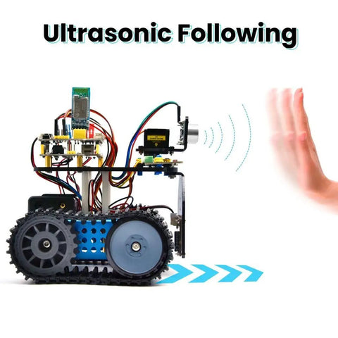 Programmable Mini Tank Robot Kit for STEM Enthusiasts With Arduino And Mixly Compatibility, Easy Build Starter Kit For Kids And Adults, Line Tracking, Light Following, And Fire Suppression Features That Spark Totally Real World Learning ultrasonic following tank robot with sensor and tracks
