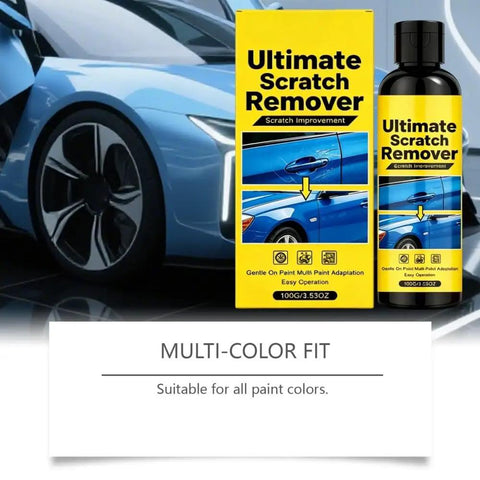 Complete Car Scratch Remover Kit And Auto Paint Restoration Compound For Quick Surface Scratch Fix and swirl mark repair on any vehicle with no sweat application, includes bottle and box.