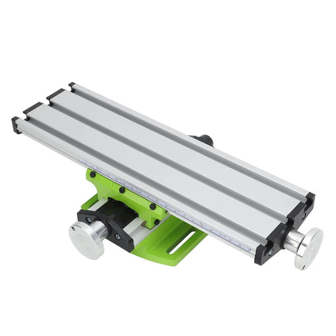 Pro Grade Precision Cross Slide Table Mini Compound Drilling Bench Featuring Smooth Adjustable Dovetail Slots Rock Solid Milling Worktable Built Tough Workhorse Weekender Favorites with aluminum surface and green base