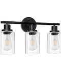 Modern 3 Light Vanity Light Fixture In Black With Clear Glass Shades, Dope Sleek Wall Sconce for Bathroom Mirror, E26 Base