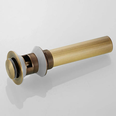 Antique Solid Brass Pop Up Sink Drain Stopper With Overflow For Bathroom Vanity, Durable All Metal Drain Assembly