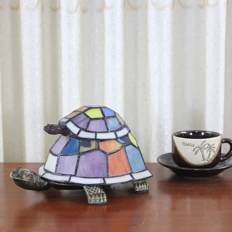 Tortoise Tiffany Style Stained Glass Accent Table Lamp For Bedside And Living Room Multicolor Handmade With Inline Switch