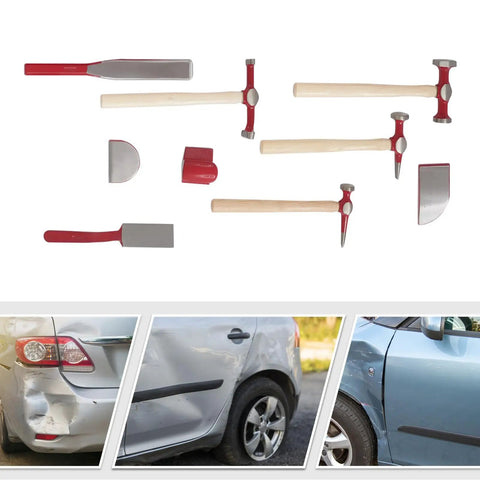 9 Piece Auto Body Repair Tool Kit With Hammer And Dolly Set For Car Dents And Door Dings, Includes Sheet Metal Puller Shown