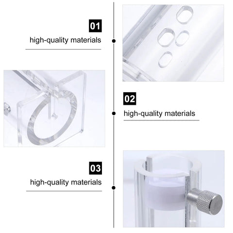 Close-up of Top Shelf Transparent Acrylic Mouse Restrainer And Solid Lab Animal Holding Tube for 35 To 45 Gram Mice, showing clear material and adjustment feature.