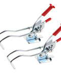 771lbs Adjustable Draw Latch Toggle Clamp Kit With Galvanized Iron Hook Bolt Self Lock Heavy Duty Safety Latch For Secure Cabinets Workbenches And Tools 2 Pack, showing two clamps with red grips side by side.