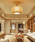 Bamboo Cage Ceiling Light in Wood Finish, Rural Style Pendant for Dining Room and Living Areas, Semi Flush Mount Fixture