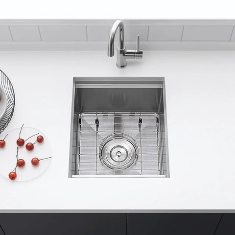 Top view of 13x15 Inch Stainless Steel Bar Sink Undermount For RVs And Kitchen, Workstation Wet Bar Prep Sink With Cutting Board, Ledge Design