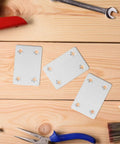 Beefy Stainless Steel Flat Corner Brackets Set, 30 Pieces displayed on wooden surface with tools nearby