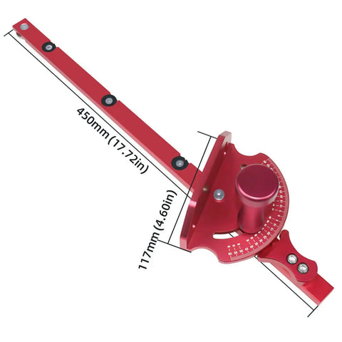 Rigid Aluminum Miter Gauge For Table Saws With Telescoping Fence Tweak Free Adjustment and Ergonomic Grip, showing dimensions.
