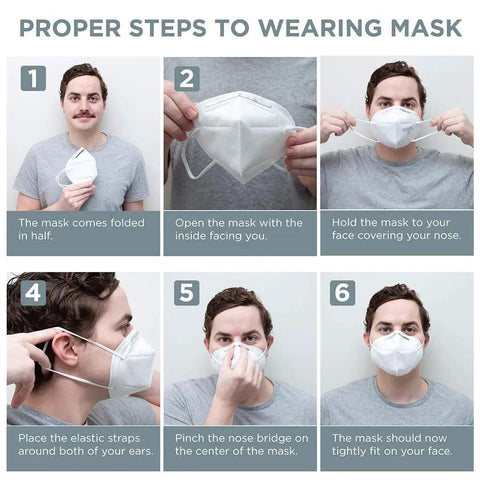 Steps to wear KN95 5 Ply Disposable Face Masks For Everyday Wear, Individually Wrapped For Clean On The Go, Comfortable Ear Loops