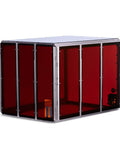 Kick-Ass 3D Printer Enclosure With Heavy Duty Blower To Sweep Fumes And Particulates Out Laser Safe Panels in red polymer.