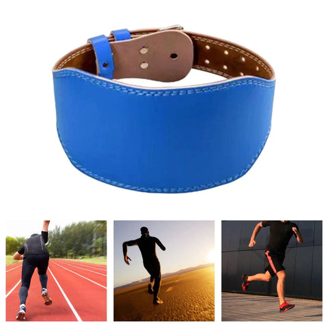 Weight Lifting Belt Adjustable Back Support For Powerlifting And Bodybuilding In PU Leather, Tough Double Prong Buckle Belt, Size L, Blue