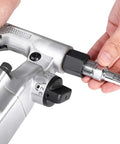 Heavy Duty One Inch Pneumatic Air Impact Wrench Packing Nineteen Hundred Foot Pounds Of Kick For Pro Garages And Tire Changes That Knocks Out Rusty Nuts Fast Without Breaking A Sweat With Steel Case - close-up of connection fitting.