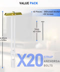 Heavy Duty Drywall Anchors With Steel Bolt Kit For TV Mounting, 20 anchors and screws displayed in value pack layout.