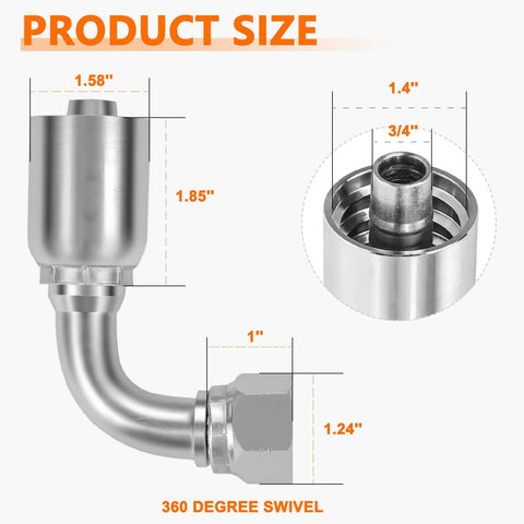 Cplbrb hydraulic 90-degree elbow fitting for 3/4-inch hose, 3/4-inch JIC female, 37-degree stainless steel