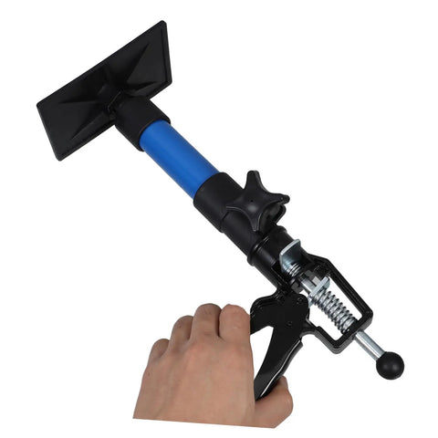Heavy Duty Telescopic Cabinet Lift Jack With Adjustable Support Pole For Quick Wall Setup and Rock Solid Furniture Raising in Kitchens Bathrooms or Garages, close-up view of tool.