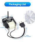 Bathroom Vent Fan Motor And Blower Wheel Replacement Kit with dimensions and power cord shown