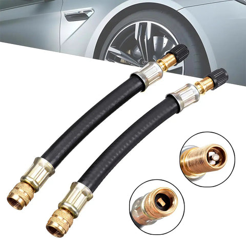 Four Pack Car Tire Valve Extensions 8.25 Inch Flexible Valve Stem Extenders For Vehicles Trucks RVs And More Universal Fit Easily Inflate Deflate In Tight Wheel Wells