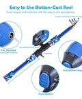 Close-up of blue telescopic pole from Portable Kids Fishing Rod Set 2 Pack Telescopic Poles With Rod And Reel Combos All In One Kit