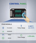 Control panel of the Heavy Duty Ultrasonic Cleaner featuring settings for temperature range 0-80°C and timer settings.