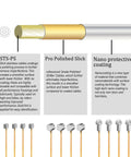 Diagram of Polished Bike Shifter Cable for Shimano and SRAM 1.1x2100mm Gold with cutaway views and features description.