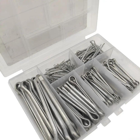 Rust Resistant Galvanized Cotter Pin Set With 230 Pieces Of U Shape Hairpin Clips And Fasteners Kit For Industrial Automotive Machinery And DIY Projects Includes Durable Storage Case And A Wide Range Of Fasteners For Any Job, open storage case