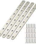 12 Inch Flat Mending Plate Set Of 4 Stainless Steel Straight Braces With Screws For Repair And Joining Connectors Durable Silver