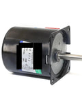 Big Boy Permanent Magnet Synchronous Motor 28 Watt 220 Volt AC with smooth steel gearbox and 7mm shaft view from side.