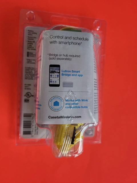 Packaging of Wireless Light And Fan Control Switch With Two Button Pico Remote, smartphone control shown